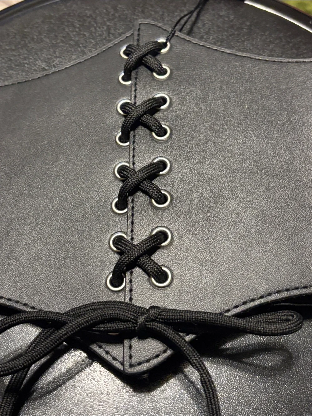 Black Lace-Up Waist Belt with Elastic Panels Costume Party Bar Maiden
